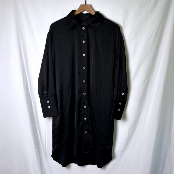 Banana Republic Dresses & Skirts - Banana Republic Womens Satin Button Down Shirt Dress Size M Black Minimalist